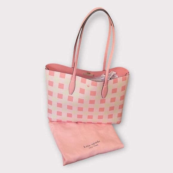 Kate Spade Pink Bag New York All Day Large Tote, Grapefruit Soda Gingham - Picture 8 of 10